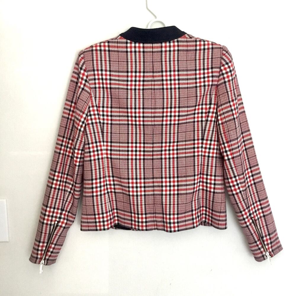 TOMMY HILFIGER Women's RED BLUE WHITE HOUNDSTOOTH  Plaid Zip-Up Jacket Sz 4 - Picture 3 of 9